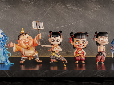 现代雕塑 哪吒 手办 摆件su模型