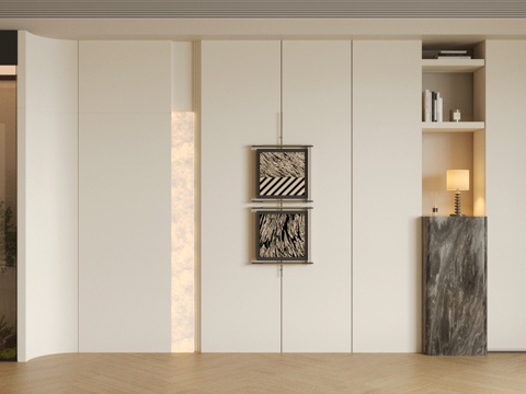 轻奢意式装饰柜 开放式收纳柜 客厅储物柜 客厅装饰柜 储物柜su模型