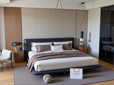 现代家居卧室su模型