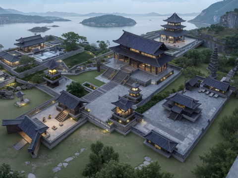 古建亭子 古建群 四角亭su模型