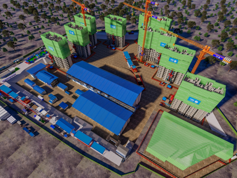 建筑工地 施工现场 施工进度 高层建筑 塔吊su模型