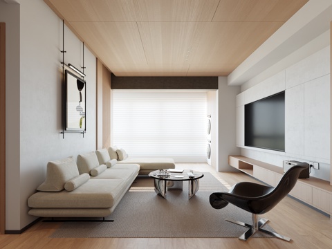 原木风客厅su模型