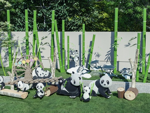 熊猫 卡通熊猫 熊猫摆件 熊猫玩偶 熊猫手办 熊猫公仔su模型