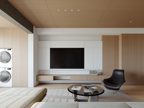 原木风客厅su模型