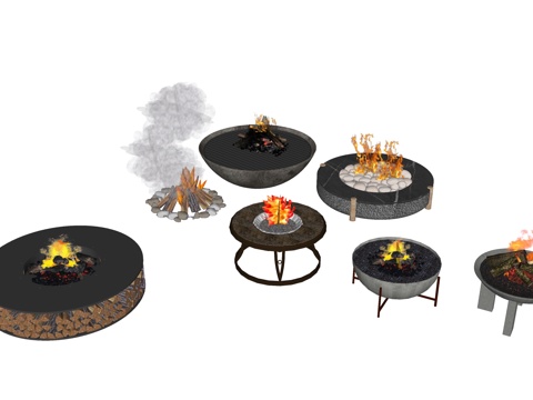 火盆 灶台 篝火 壁炉 柴火 农耕小品su模型