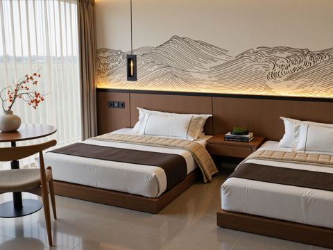 现代酒店双人客房su模型