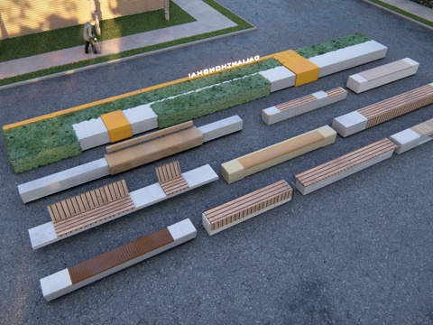 景观座椅 条石座椅 树池座椅su模型