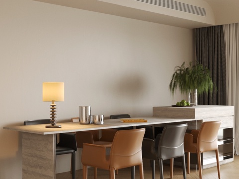 现代意式岛台餐厅 轻奢意式餐厅 开放式餐厅 岛台餐桌椅su模型