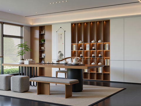 新中式中古茶室su模型