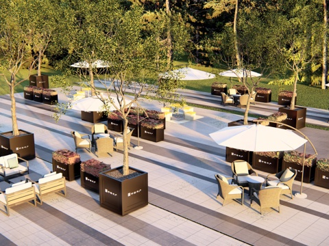 小区登高面外摆 花箱 树池 伞摆su模型