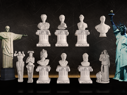 石像雕塑 人头石膏像 欧式雕塑 雕像 石刻su模型