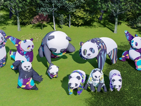 熊猫 卡通熊猫 熊猫摆件 熊猫玩偶 熊猫手办 熊猫公仔su模型