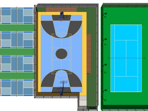 现代户外球场 篮球场 运动场地 球场灯su模型