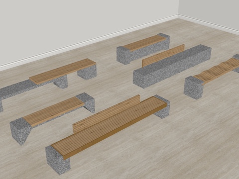  现代不锈钢座椅 景观座椅 原木长凳 条凳 现代公园景观椅 户3d模型 