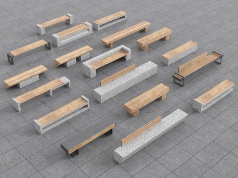  现代不锈钢座椅 景观座椅 原木长凳 条凳 现代公园景观椅 户3d模型 