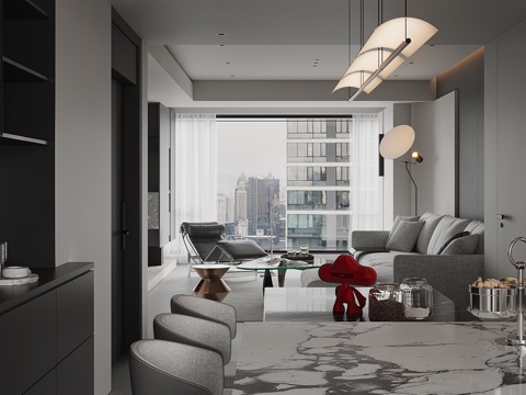 现代家居客餐厅su模型