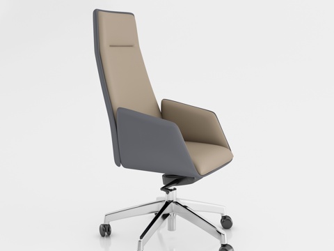  现代办公室 不锈钢脚架老板椅 真皮主管椅 办公椅经理椅白底图3d模型 