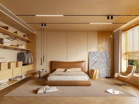 卧室 双人床 休闲椅3d模型