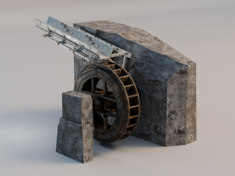 水车 木制水车 排水车轮su模型