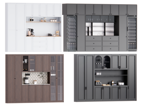 中古风餐边柜 酒柜su模型