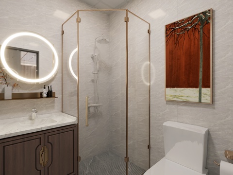  新中式卫生间3d模型 