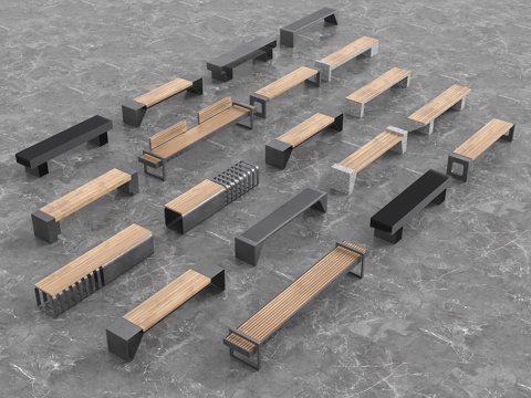  现代不锈钢座椅 景观座椅 原木长凳 条凳 现代公园景观椅 户3d模型 