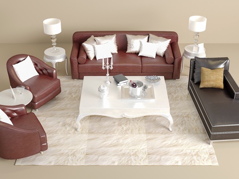 欧式沙发茶几组合 台灯 饰品摆件su模型