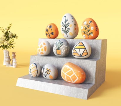 彩绘鹅软石 彩色软石 鹅软石装饰 鹅软石摆件 室内装饰 鹅软su模型