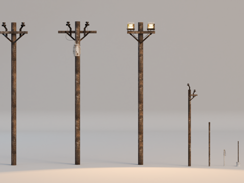 电线杆 贫民区电线杆 灯杆 路灯 木杆电线杆su模型