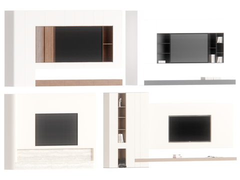 现代电视背景墙 满墙电视柜su模型