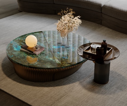 现代茶几边几组合su模型