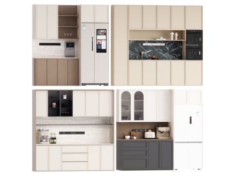 中古风橱柜 吊柜 餐边柜su模型