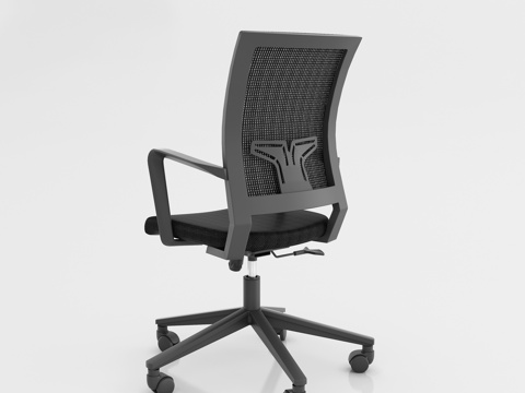  现代办公室 黑色网布尼龙脚架职员椅 员工椅 办公椅白底图3d模型 