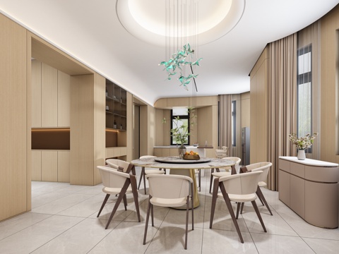  现代轻奢餐厅3d模型 