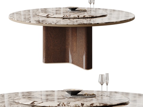 意式轻奢大理石圆桌su模型