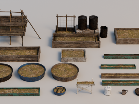 花盆 菜池 花箱 菜箱 菜池架su模型