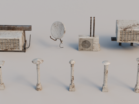 空调外机 卫星天线 屋顶通风口su模型