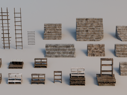 木梯 梯子 水泥台阶 木台阶 石头台阶su模型