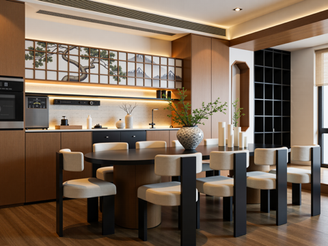 新中式家居餐厅su模型