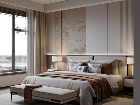 新中式卧室su模型