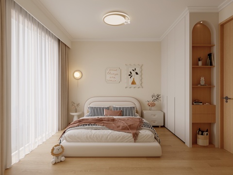 奶油原木风儿童房su模型