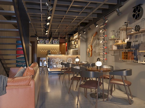  工业风酒吧3d模型 