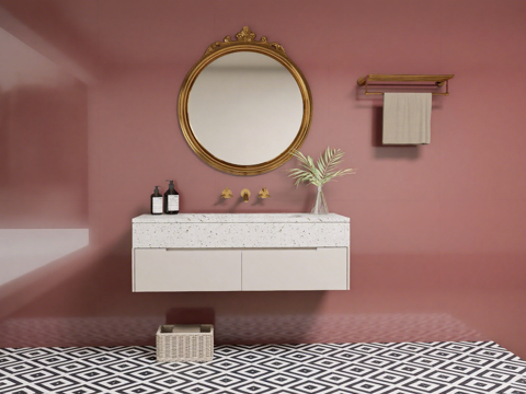 现代轻奢金镜洗手台 浴室柜su模型