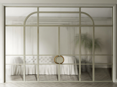 法式风格玻璃门 拱形玻璃门su模型