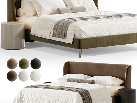  现代意式奶油风布艺双人床3d模型 