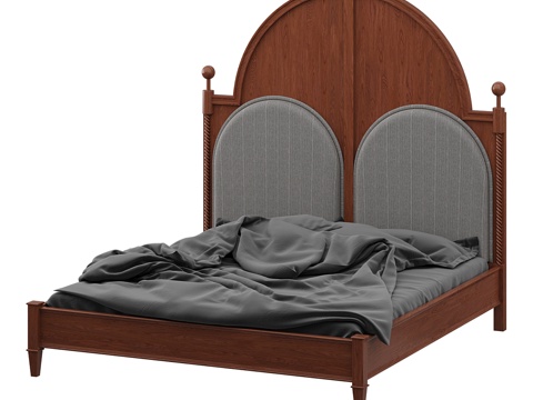  北欧简约双人床 双人床 简约床 卧室床 抱枕 床垫  被子3d模型 