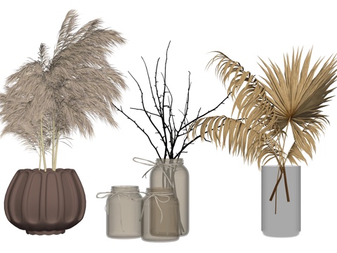 现代花瓶花艺植物装饰摆件su模型