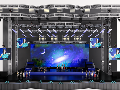 现代舞台 小舞台 室内舞台 时尚音乐舞台su模型