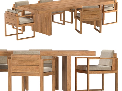  新中式户外柚木餐桌椅3d模型 