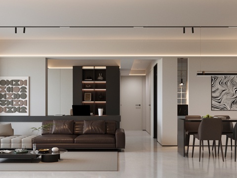 现代意式客餐厅 轻奢意式客餐厅 高级灰客餐厅 黑白灰客餐厅su模型